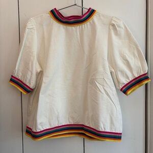 Short Sleeve Ivory Top with Rainbow Trim by Sugarlips